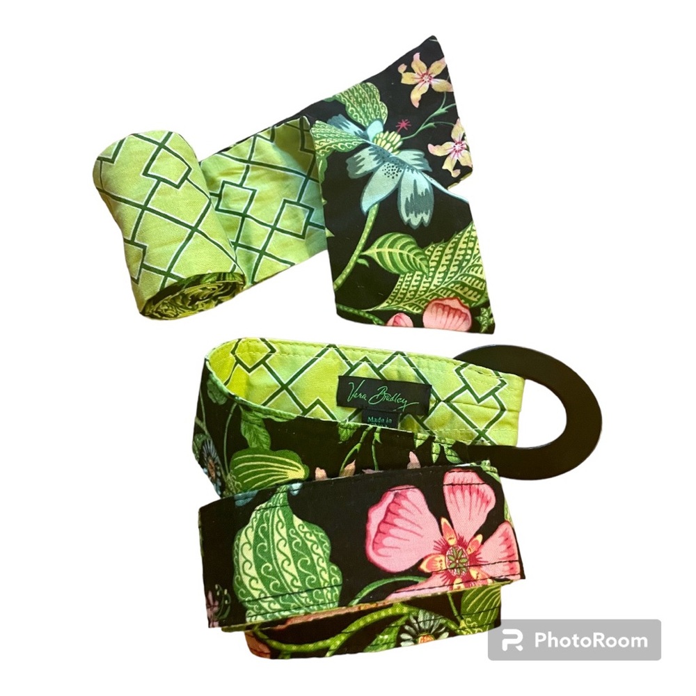 Vera Bradley ladies belt & matching sash - retired black, green & pink pattern